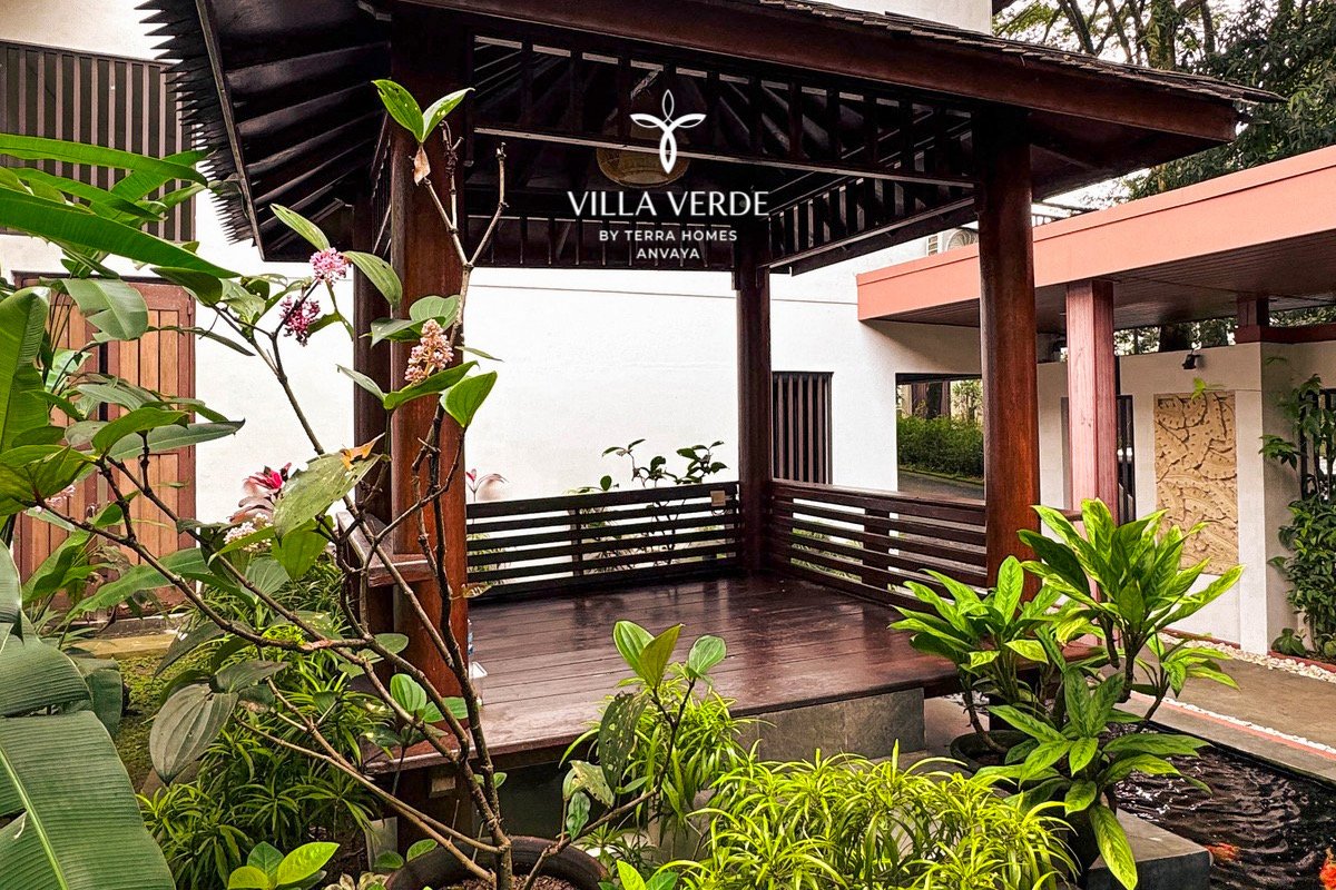 Timber gazebo above the koi pond
