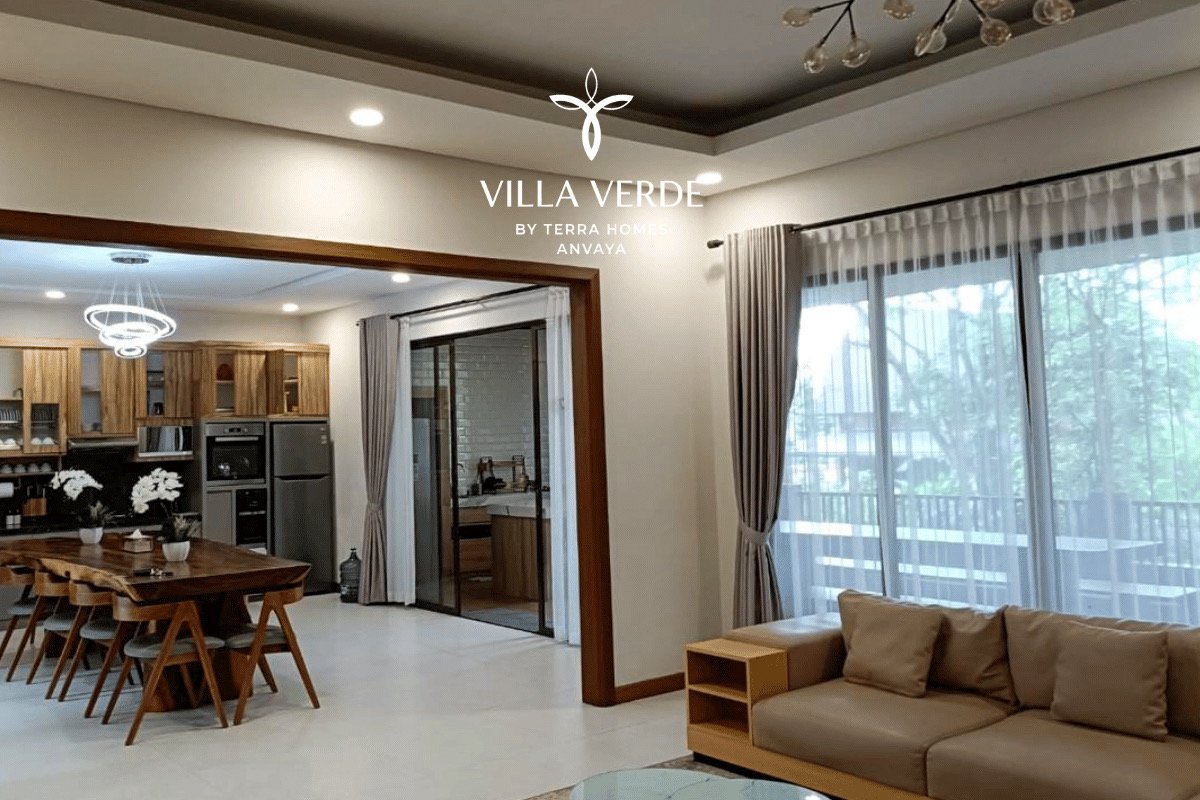 Open-plan living room flowing into the dining area